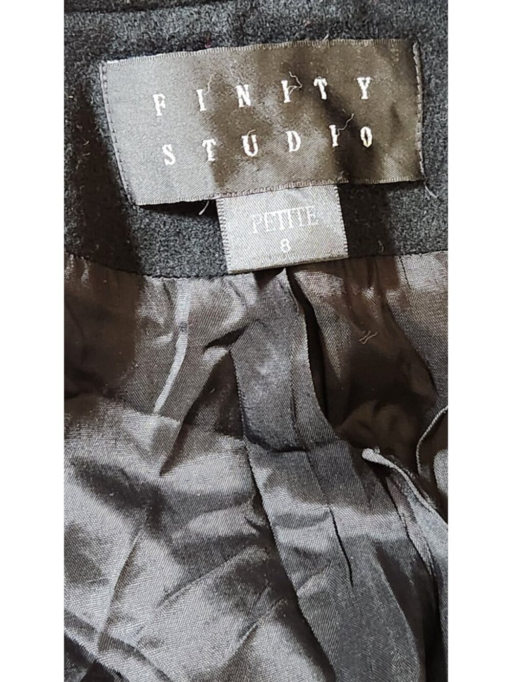 Finity Studio Solid Black Cashmere Wool Blend Jacket Winter Coat Petite 8P 8 - Picture 5 of 5